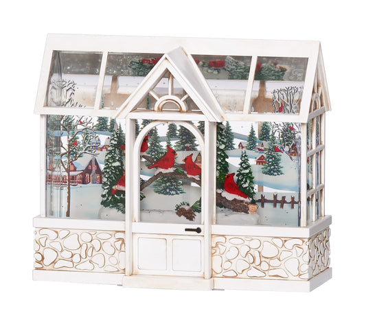 Roman 7.75" Lighted Swirl Cardinal Greenhouse Lantern – Confetti Lite, Glitter Water Globe Christmas Decoration, Tabletop Holiday Home Décor