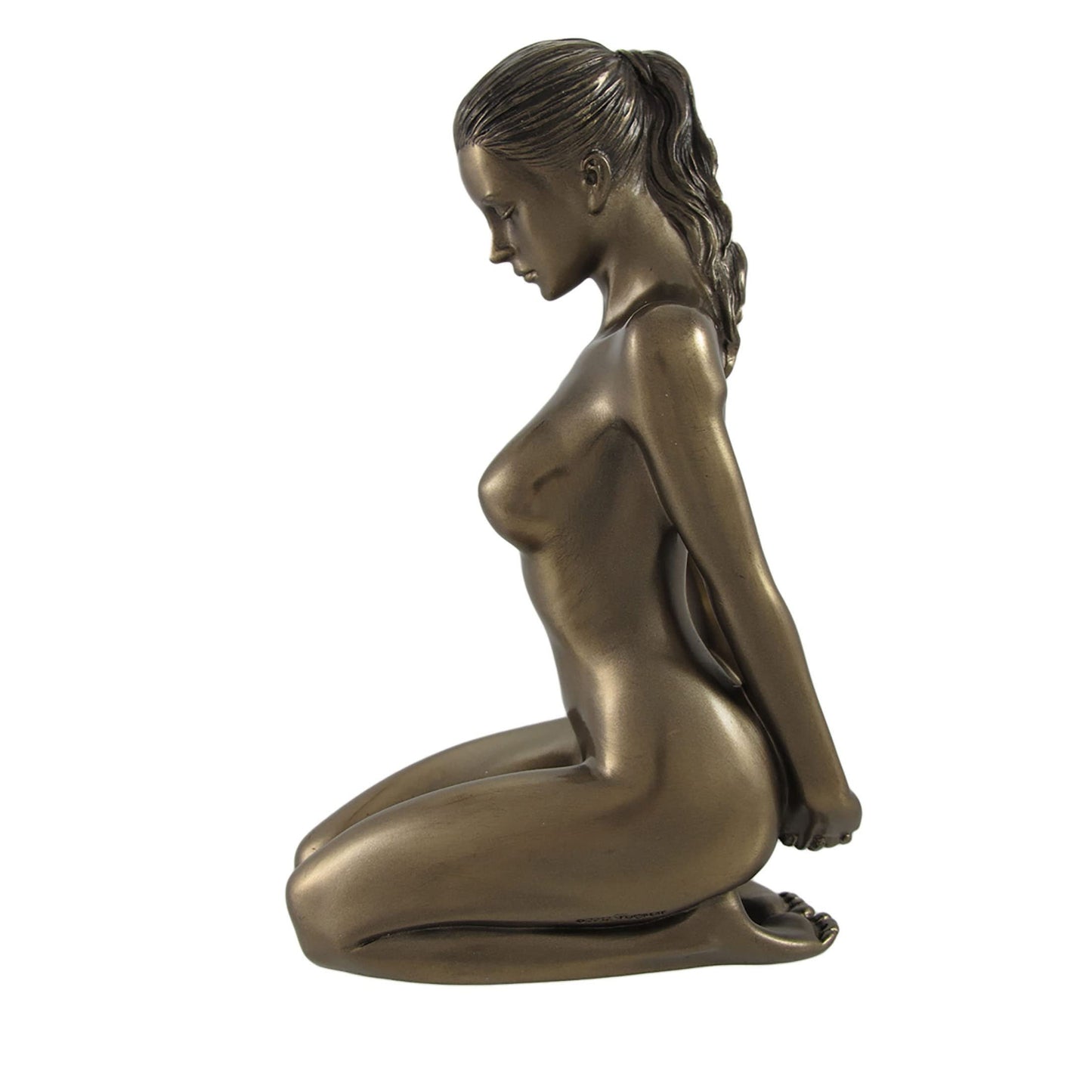 US 5.88 Inch Nude Female Statue Kneeling with Hands on Back, Bronze Color
