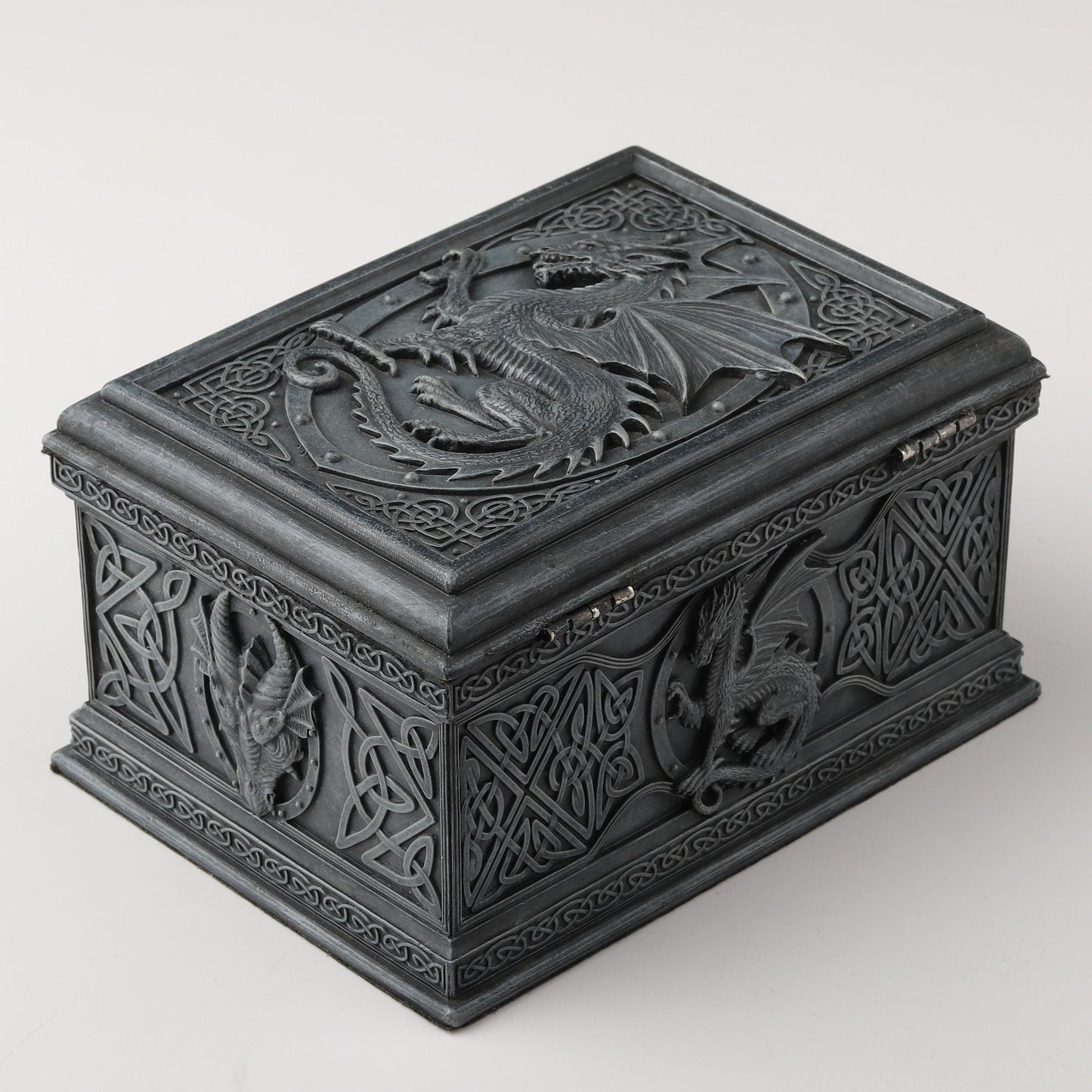 US 5.75 Inch Celtic Dragon Textured Decorative Trinket Box, Black