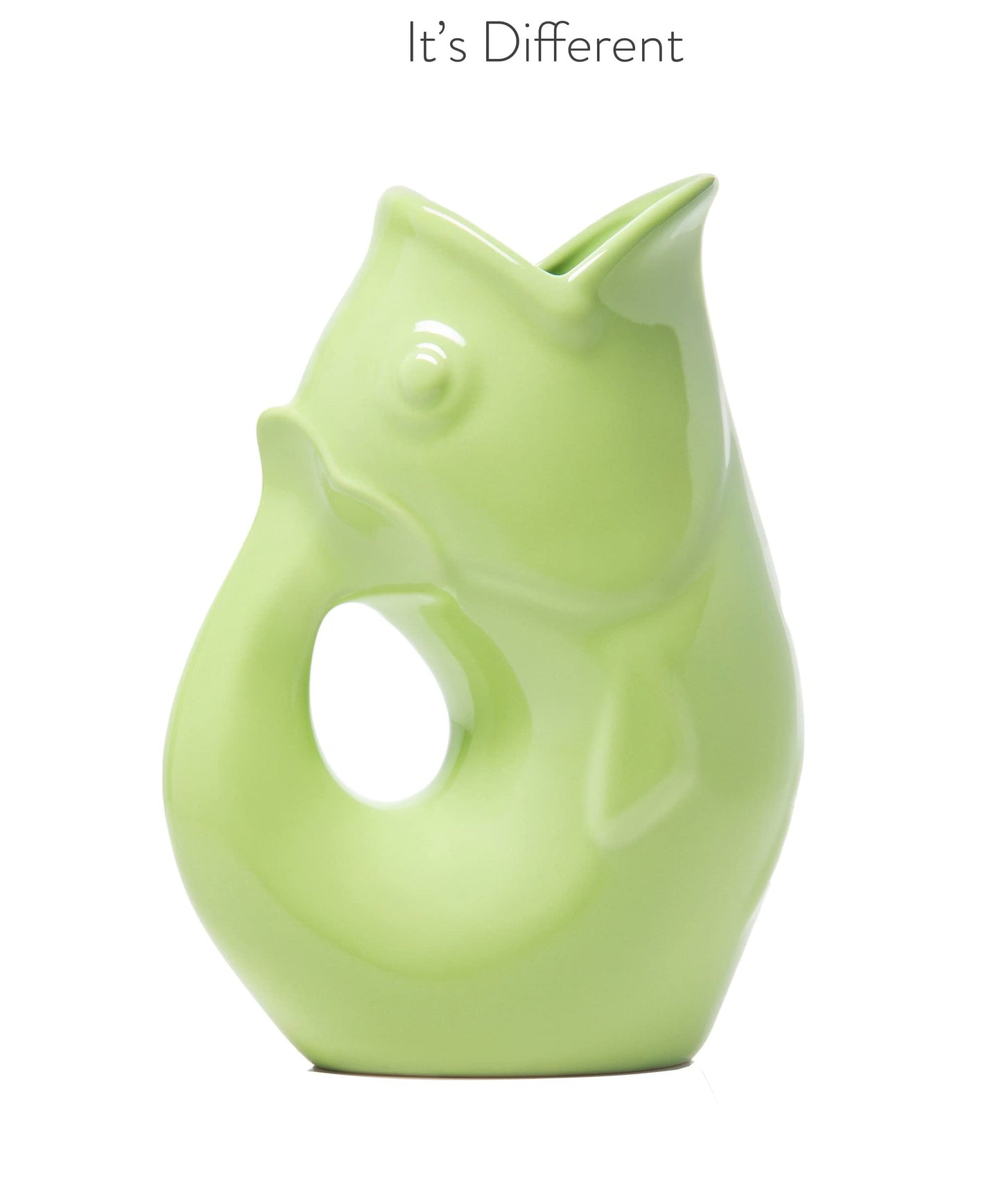 Gurgle Pot Fish Pitcher- | Large Flower Vase or Beverage Pitcher | Green Serving Ware for Parties | Indoor and Outdoor Serveware | Coffee and Dining Room Tables Centerpieces
