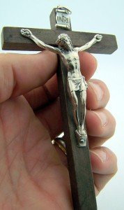 Dark Oak Wood Nuns Pectoral INRI Cross Crucifix for Rosary, 4 Inch by WJH