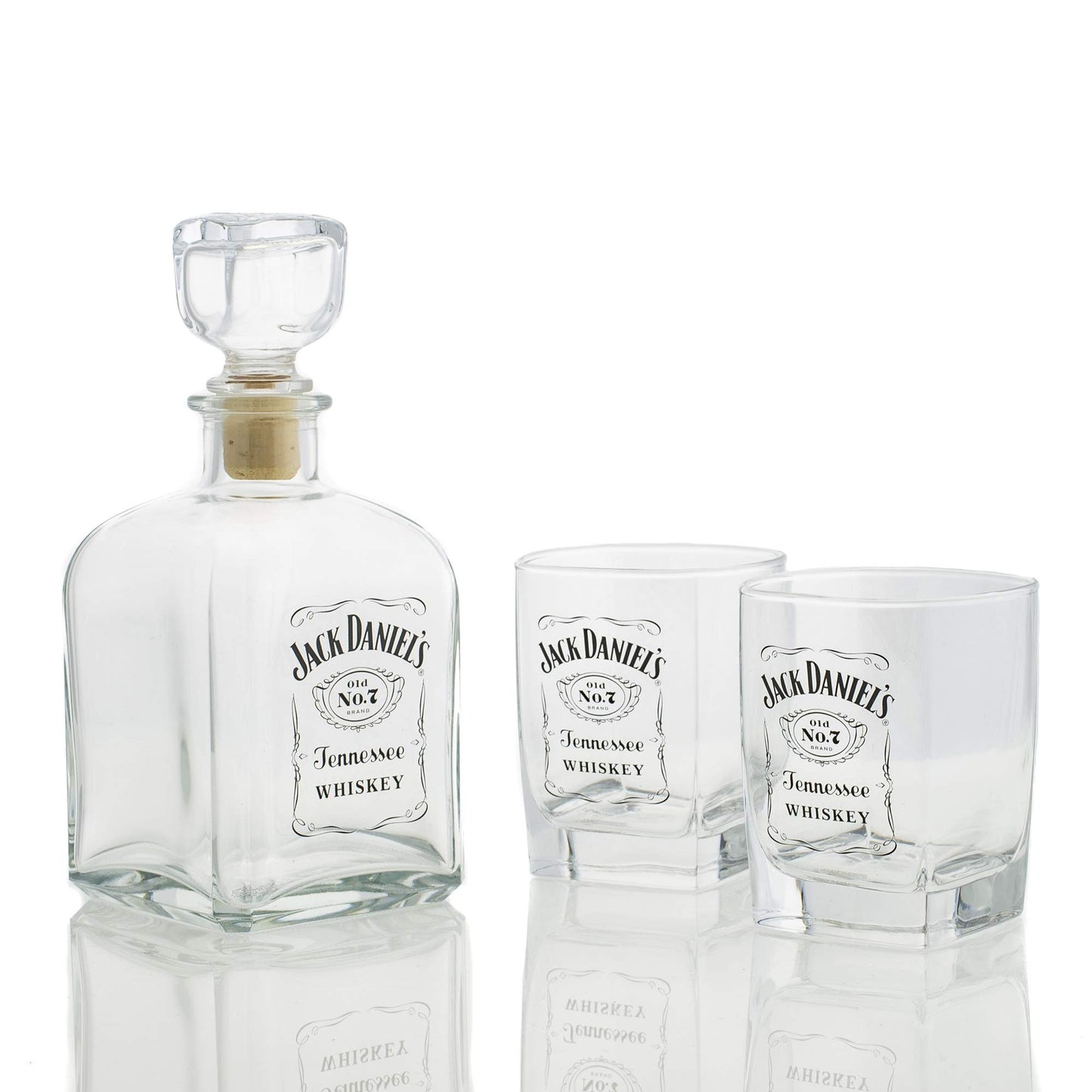 M. Cornell Jack Daniel's Bottle Design 3 Piece Decanter & Double Old Fashioned Glasses Set