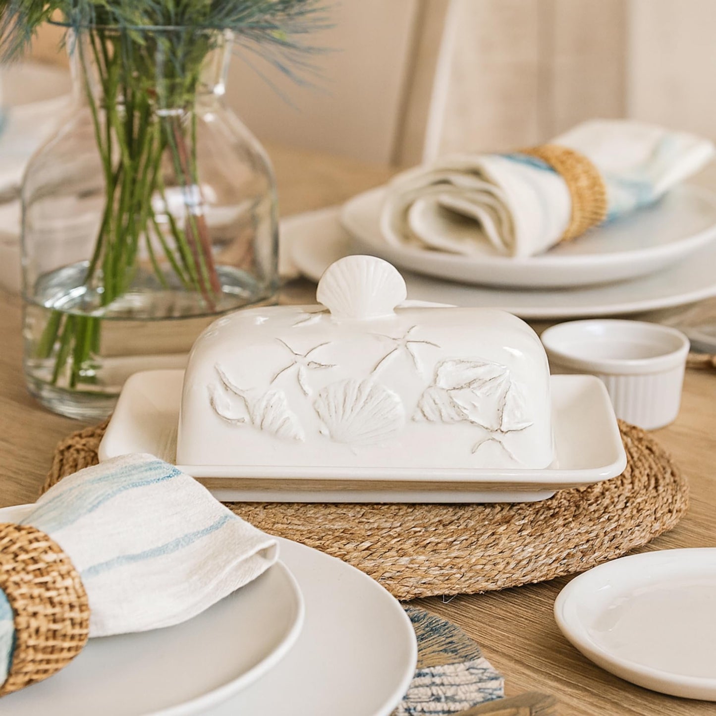 Blue Sky Clayworks Laguna Coastal Butter Dish, White