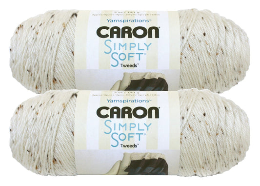 Caron Simply Soft Bulk Buy Tweeds Acrylic Blend Yarn (2-Pack) ~ 5 oz. Skeins (Off White)2