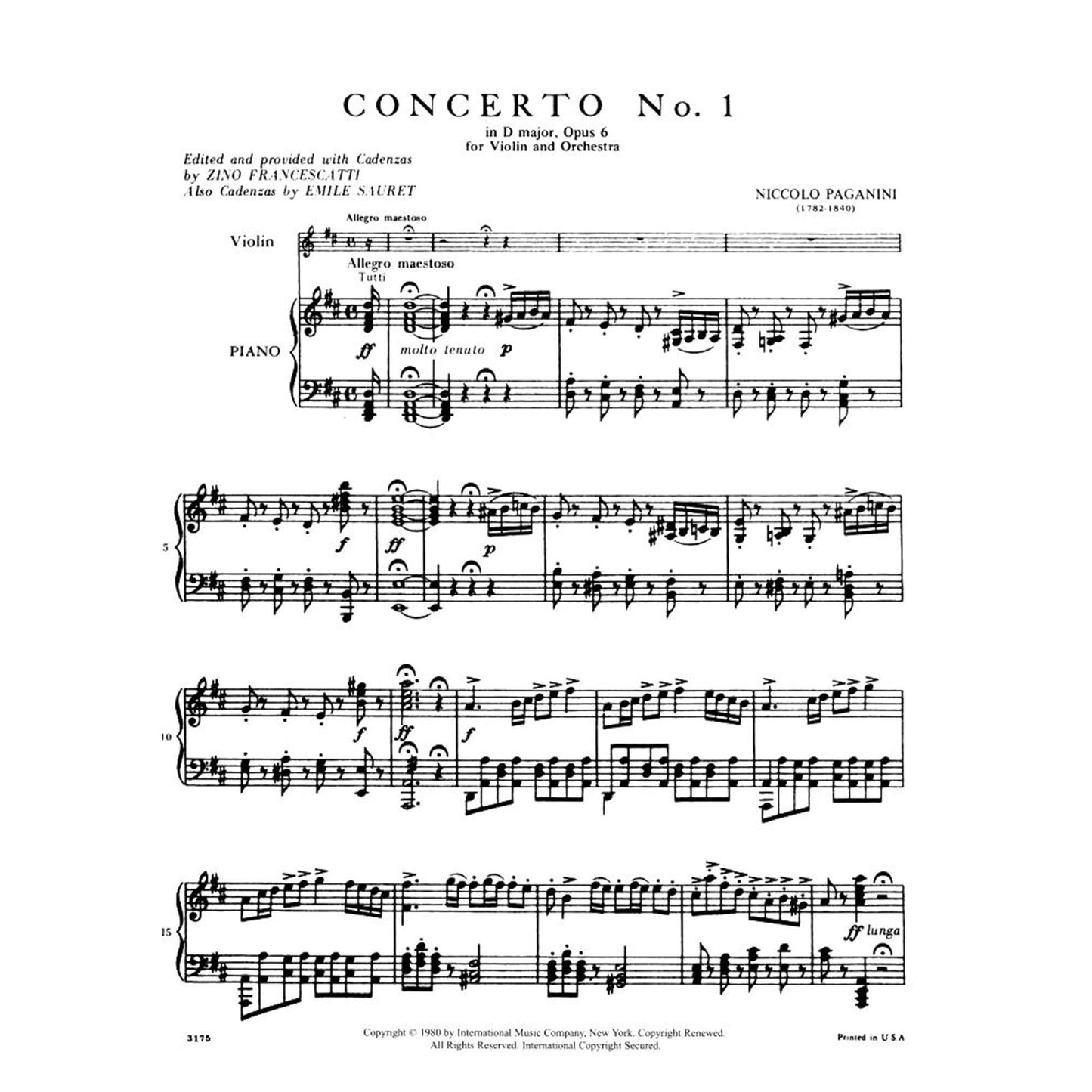Paganini, Niccolo - Concerto No 1 in D Major, Op 6 - for Violin and Piano - edited by Zino Francescatti - International [Sheet music] [Sheet music] [Sheet music] [Sheet music] [Sheet music] [Sheet music] [Sheet music] [Sheet music] [Sheet music] [Sheet...