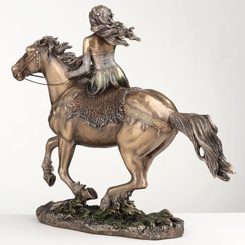 VERONESE DESIGN 9 1/4 Inch Rhiannon Epona Celtic Goddess on Horse Cold Cast Resin Bronze Finish Statue