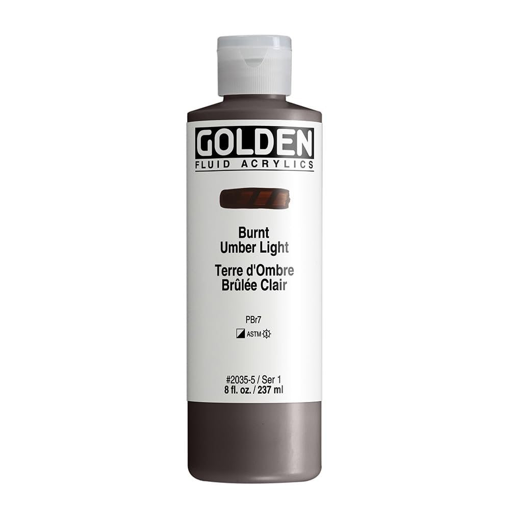 Fluid Acrylics by GOLDEN, Burnt Umber Light, 8 fl. oz. Bottle, Professional Acrylic Paint, Semi-Opaque