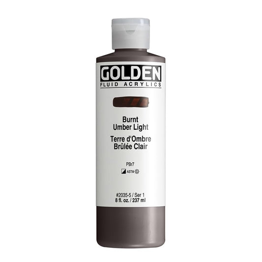 Fluid Acrylics by GOLDEN, Burnt Umber Light, 8 fl. oz. Bottle, Professional Acrylic Paint, Semi-Opaque