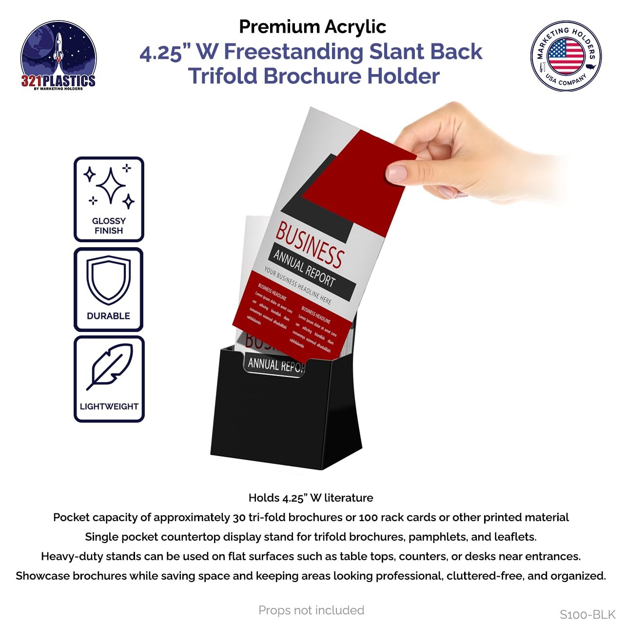 Marketing Holders 6 Pack Brochure Holder for 4.25" Trifolds Black Acrylic Countertop Literature Organizer Freestanding Angled Pamphlet Dispenser for Offices Retail Shops and Restaurants