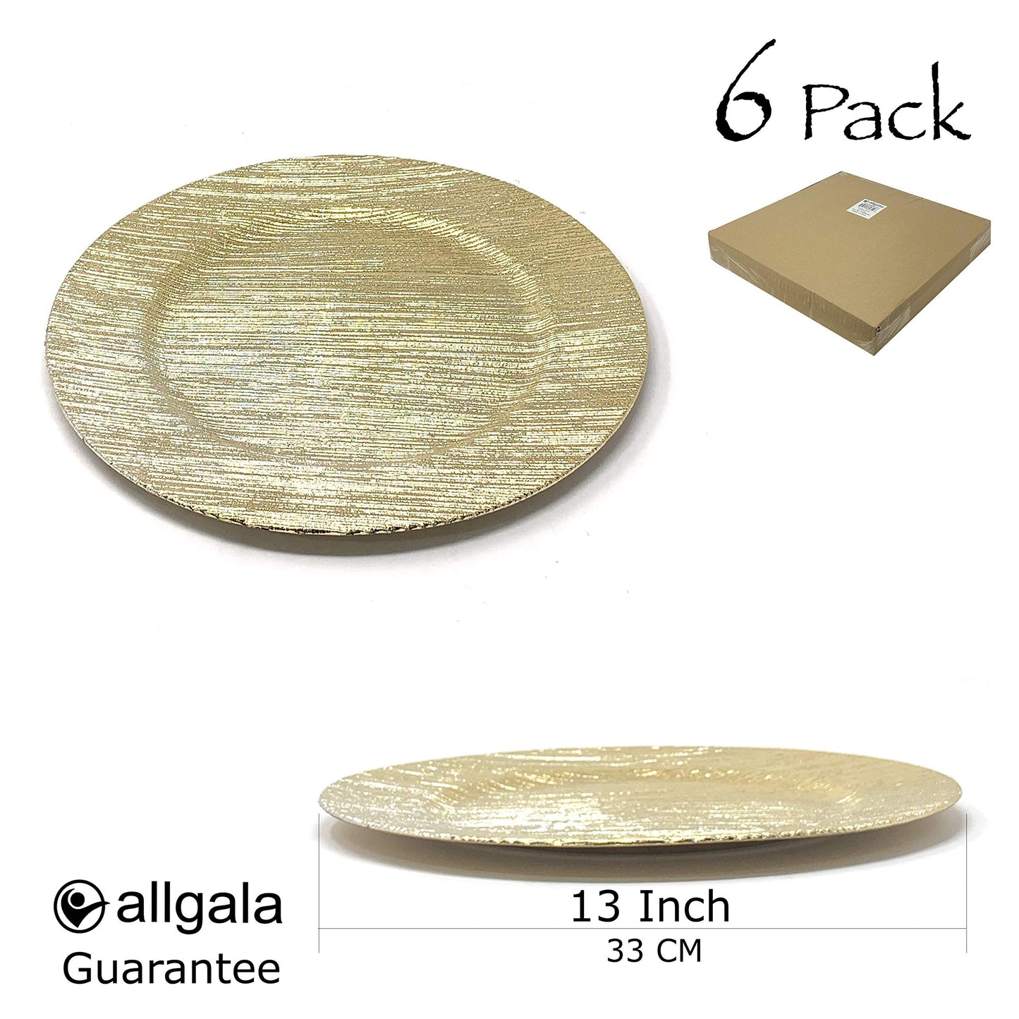 allgala Heavy Quality Round Charger Plates - Elegant Gold Chargers for Dinner Plates