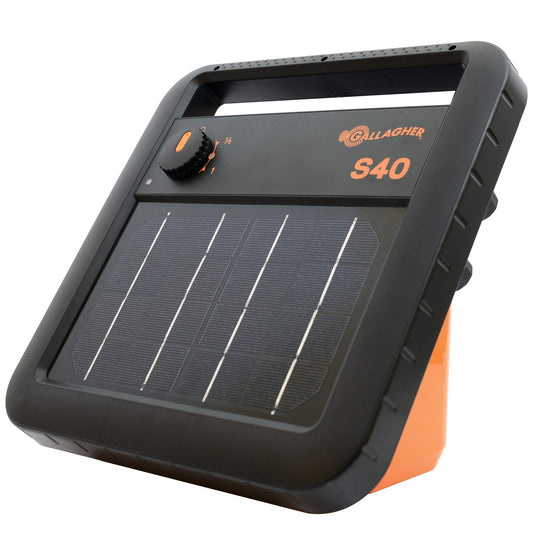 Gallagher S40 Solar Fence Charger | 0.4 Joules for Livestock, Poultry & Gardens | Powers 25 Miles Clean or 5 Miles Typical | Solar Energizer with Rechargeable Battery | Portable Off-Grid Fence Power