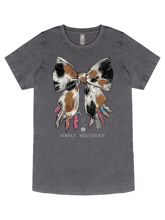 Simply Southern Cow Print Bow with Feathers, Adult T-Shirt