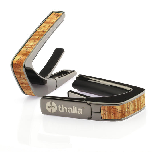THALIA BLACK CHROME FINISH CAPO WITH AAA HAWAIIAN KOA INLAY