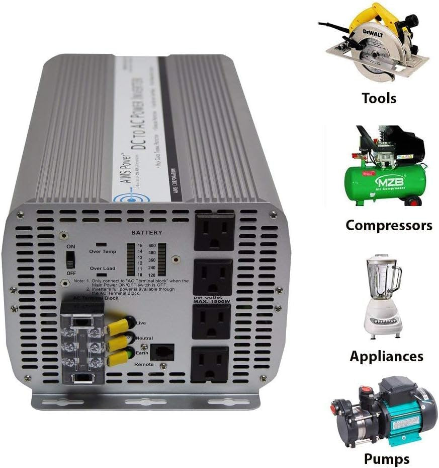 AIMS Power 5000 Watt Modified Sine Power Inverter 12Volt DC to 120 Volt AC with GFCI Outlets and AC Terminal Block
