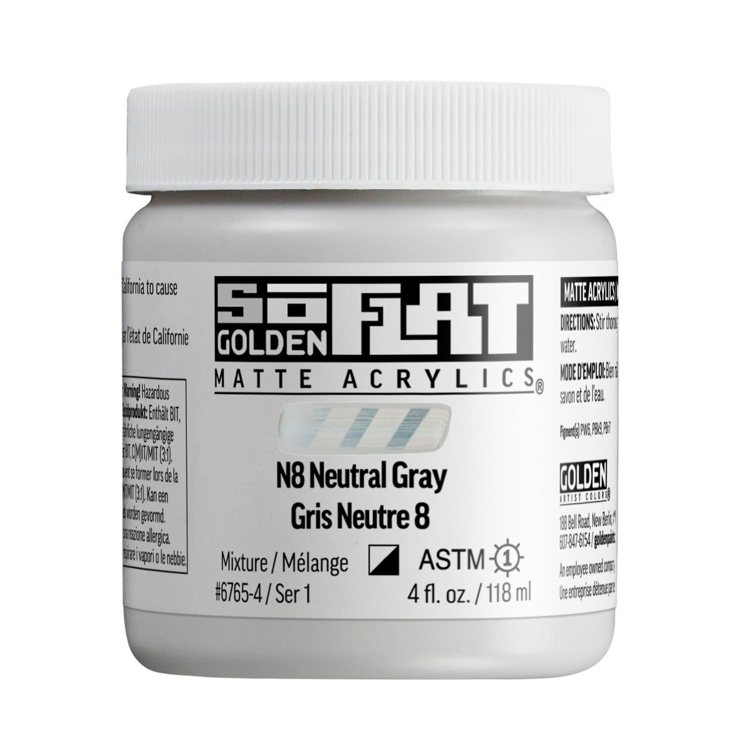SoFlat Matte Acrylics by GOLDEN, N8 Neutral Gray, 4 fl. oz. Jar, Professional Acrylic Paint, Semi-Opaque