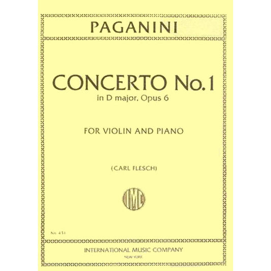 Niccolo Paganini: Concerto No. 1 In D Major Op 6. For Violin and Piano, edited by Carl Flesch