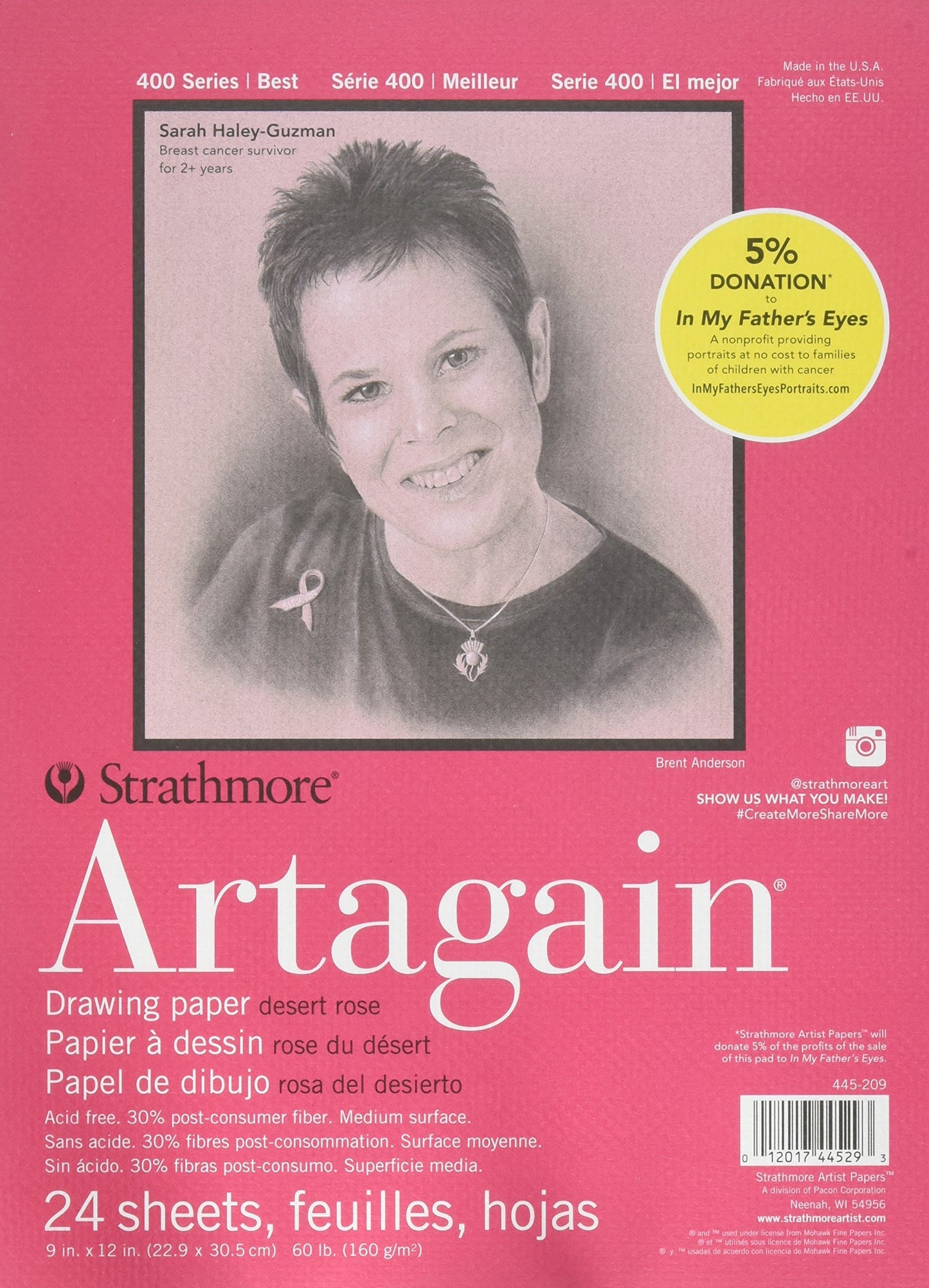 Strathmore (445-209 400 Series Artagain Pad, 9"x12" Glue Bound, Desert Rose, 24 Sheets