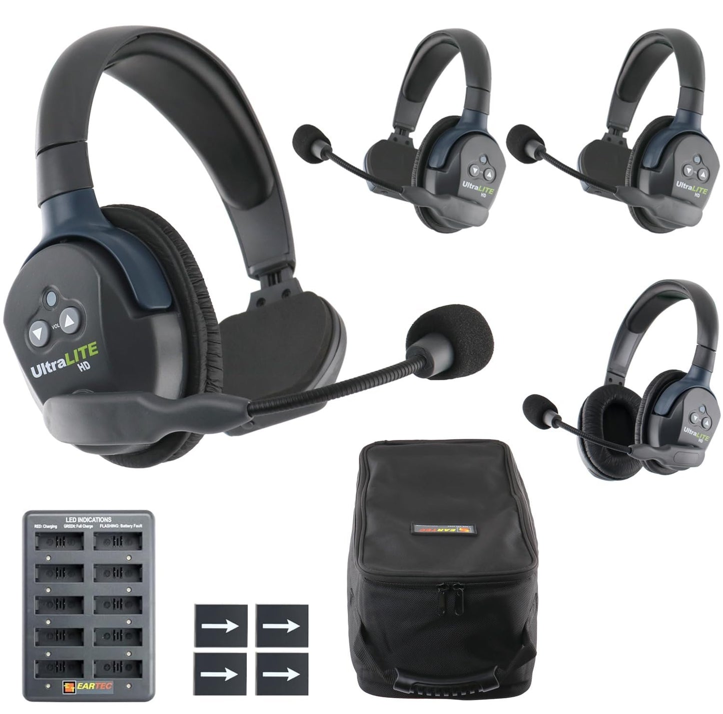 Eartec UL431 UltraLITE Wireless Microphone System with 1 Master and 3 Remote Headsets (3 Singles & 1 Double)