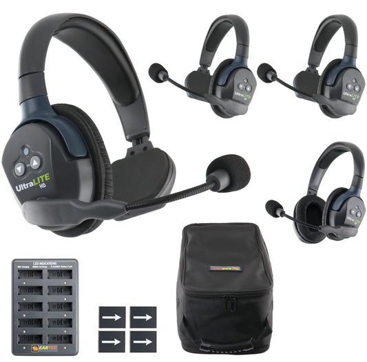 Eartec UL431 UltraLITE Wireless Microphone System with 1 Master and 3 Remote Headsets (3 Singles & 1 Double)