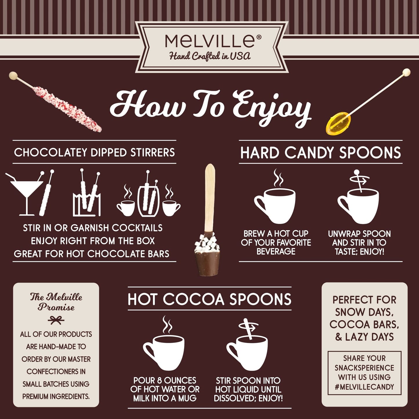 Melville Candy Hot Chocolate Spoons - Individually Wrapped Delicious Hot Cocoa Makers - Made in the USA for Stocking Stuffers, Christmas Gifts, and Coffee Bar Supplies.