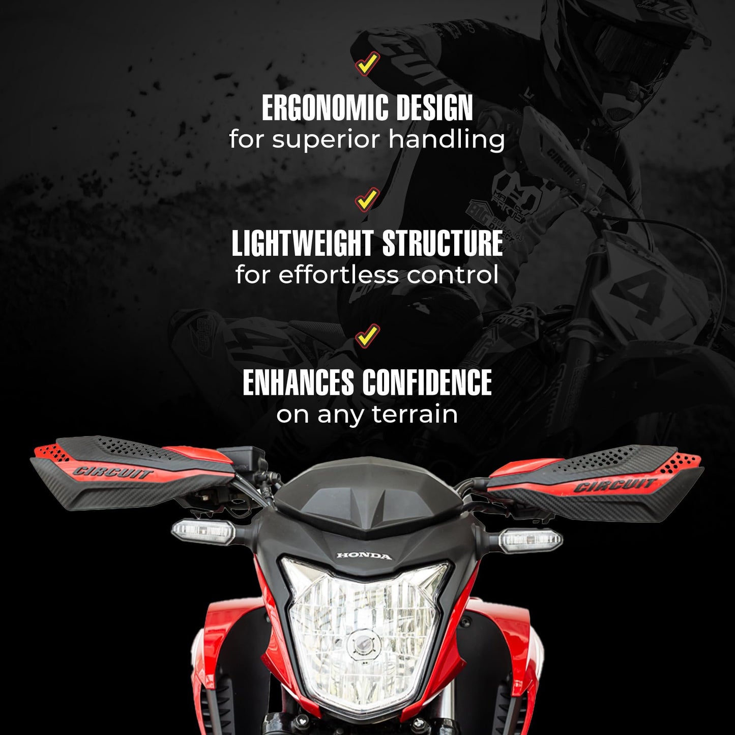 CIRCUIT EQUIPMENT - Universal Motorcycle Handguards - Italian Design, Durable, Weather-Resistant Nylon Brackets and Sleek Finish - Enhanced Control and Protection - Carbon Texture