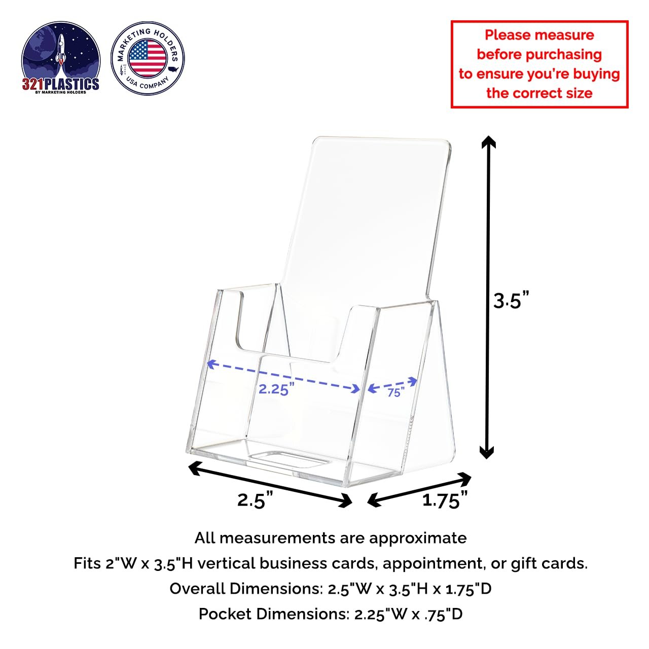 Marketing Holders 2 Pack Vertical Business Card Holder Desktop Display for 2" x 3.5" Appointment and Contact Cards at Medical and Dental Offices Lightweight Clear Acrylic Take A Card Display