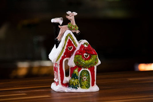 Blue Sky Clayworks 628204 Happy Holiday Deer Candle House, 7.3-inch Height