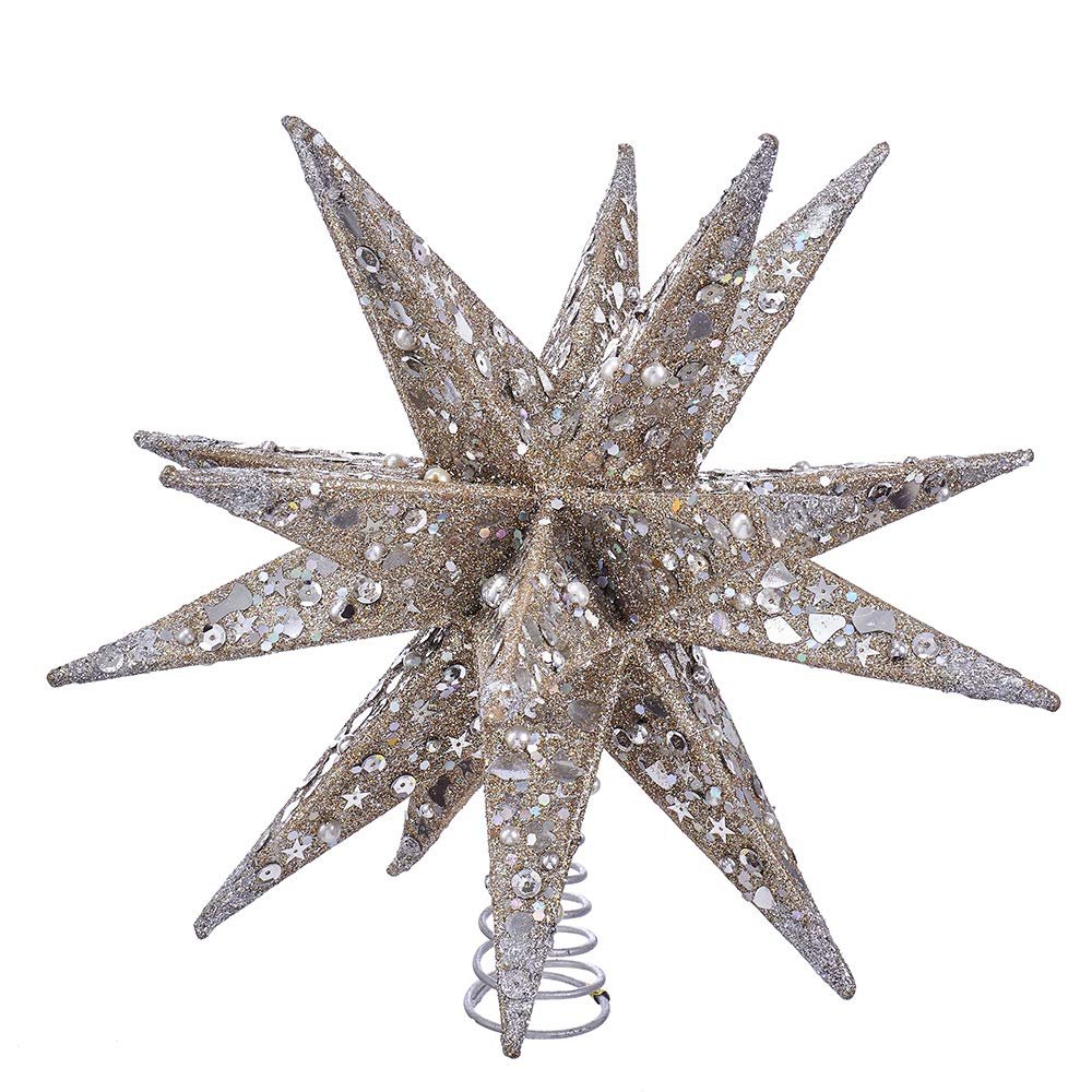 Kurt S. Adler, Inc. S4366 Kurt Adler 12" Champagne & Silver Glitter Moravian Star Treetop