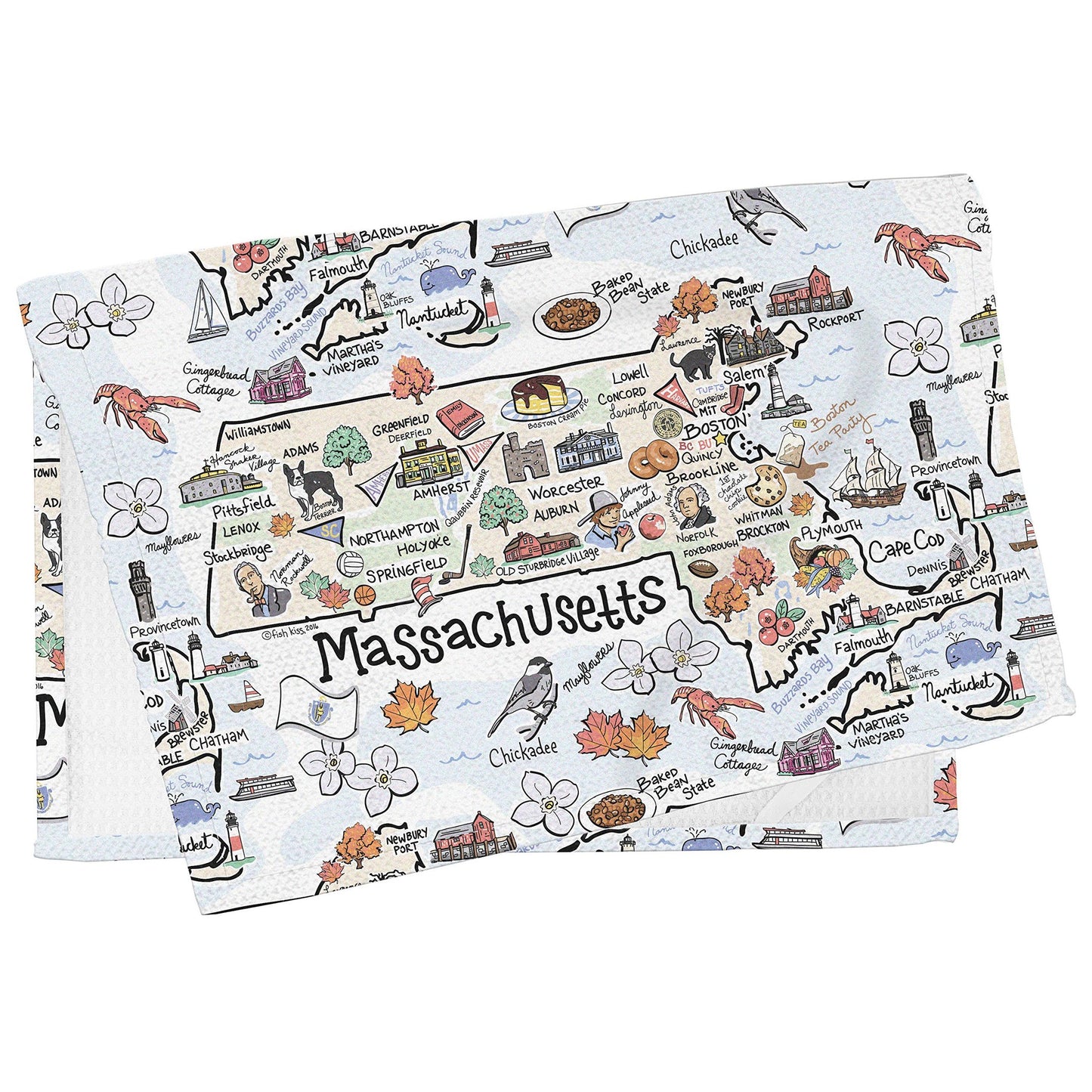 Fish Kiss 16"x24" Map Towel is 100% Microfiber Waffle Weave Help You Explore in Detail – Our Super Absorbent & Soft, Machine Washable State Map Towel is Stain & Wrinkle Resistant