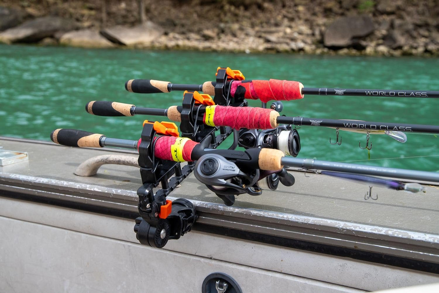 YakAttack SideStage Pro Rod Rack - Set of 2 with Style Options | Horizontal Fishing Rod Holder & Stager | Includes ClickTrac Rails & FlipGrips | Made in USA