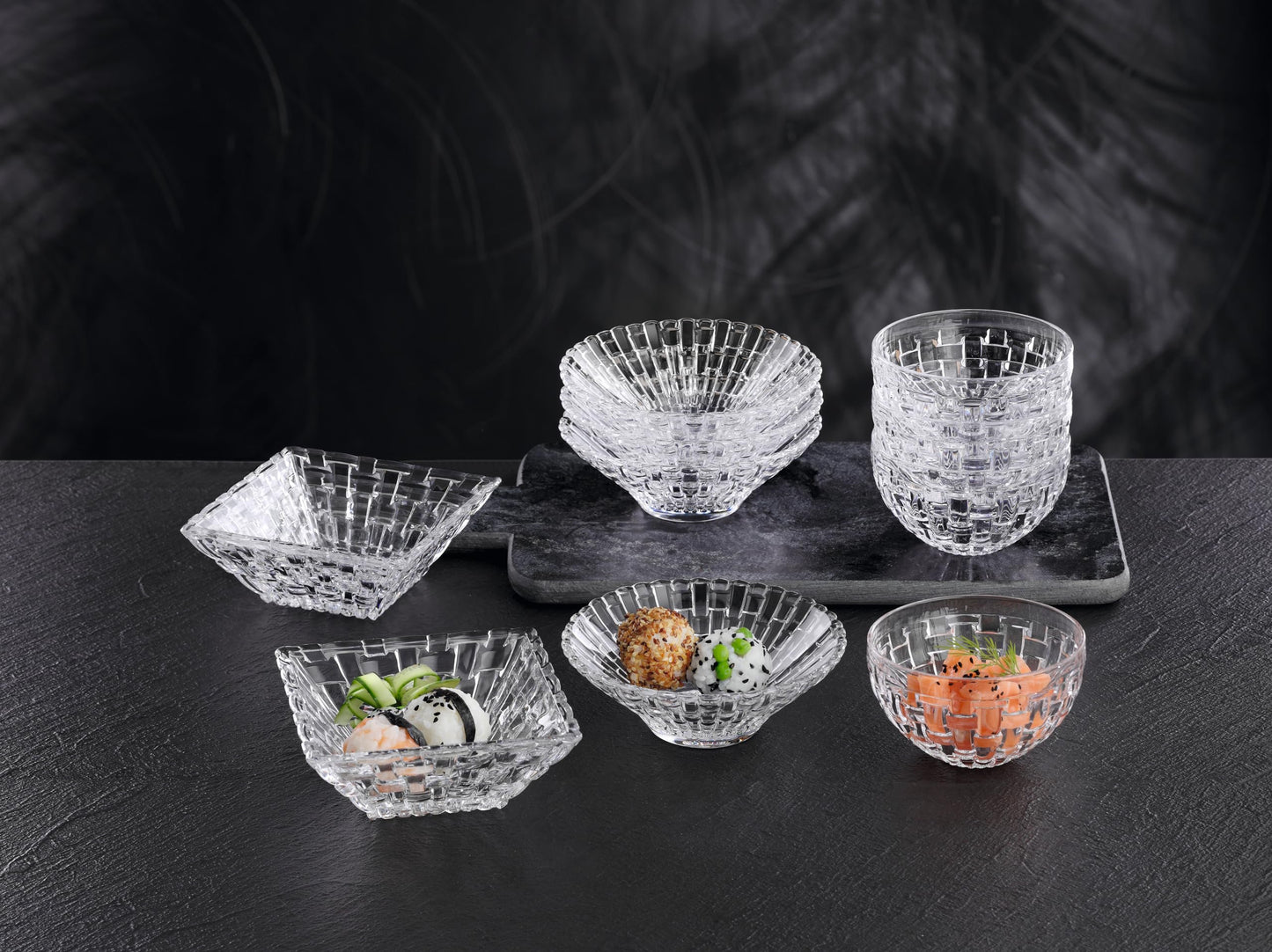 Nachtmann Bossa Nova Collection Square Dip Bowls, Set of 2, Clear Crystal Glass, Serving Dish for Sauce, Salsa, Ice Cream, and Dips, Giftable, 7.8 Inch, Clear, Dishwasher Safe