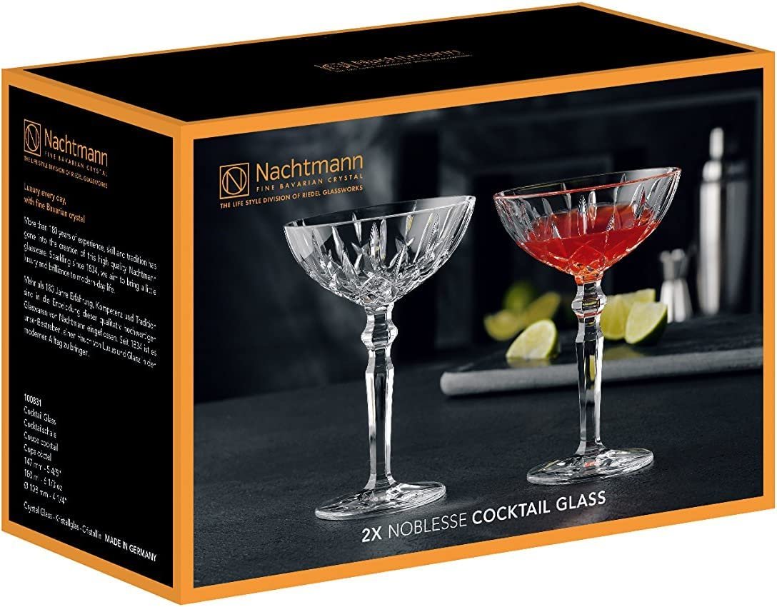 Nachtmann Noblesse Collection Cocktail Coupe Glasses, set of 2, Clear Crystal Glass with Stem, Perfect for Drinking Champagne, Sweet Wine, Martini, and Cosmopolitan, dishwasher safe