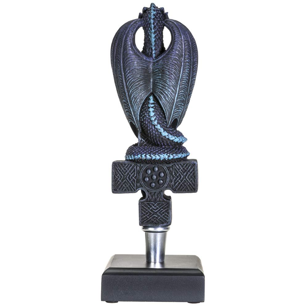SUMMIT COLLECTION Fantasy Dragon On Celtic Cross Beer Tap Handle Display Grey Stone Sculptural Decor for Homebrew Kegerators Man Cave Bars Cool Beer Gift