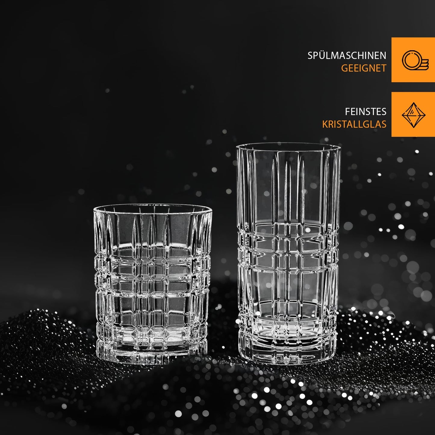 Nachtmann Square 12-Piece Drinkware Set - Highball & Lowball Glasses - Dishwasher Safe Crystal Glass - Ideal for Cocktails & Whiskies, Restaurant & Barware Essentials, Great Housewarming Gift