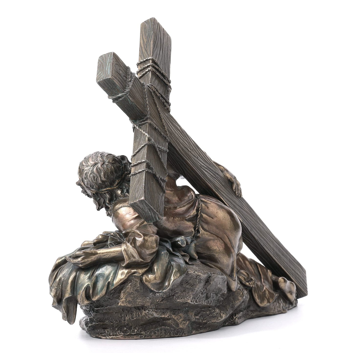 US 10 Inch Jesus Carrying The Cross Cold Cast Bronze Sculpture Figurine