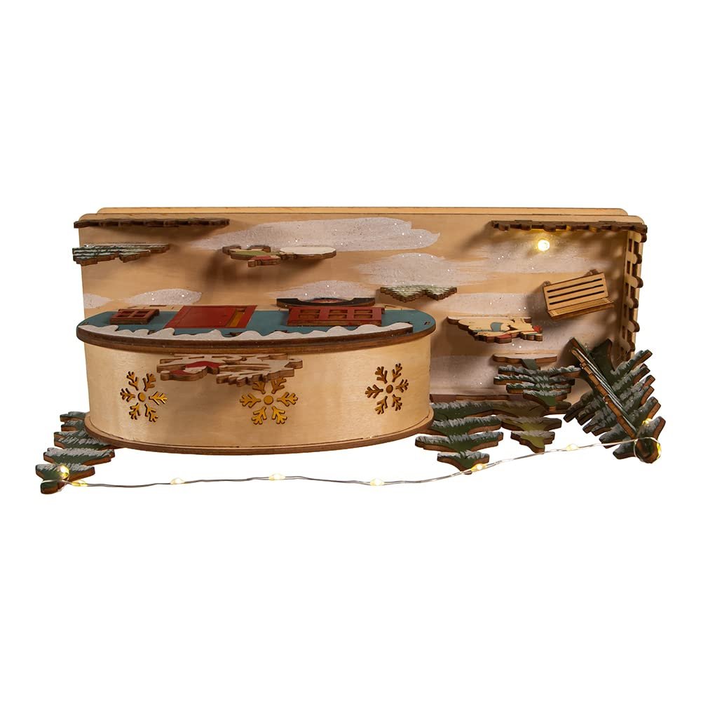Kurt S. Adler Battery-Operated Wooden Light Up Camper with Santa Table Piece, 7.5-Inch, Multi-Color