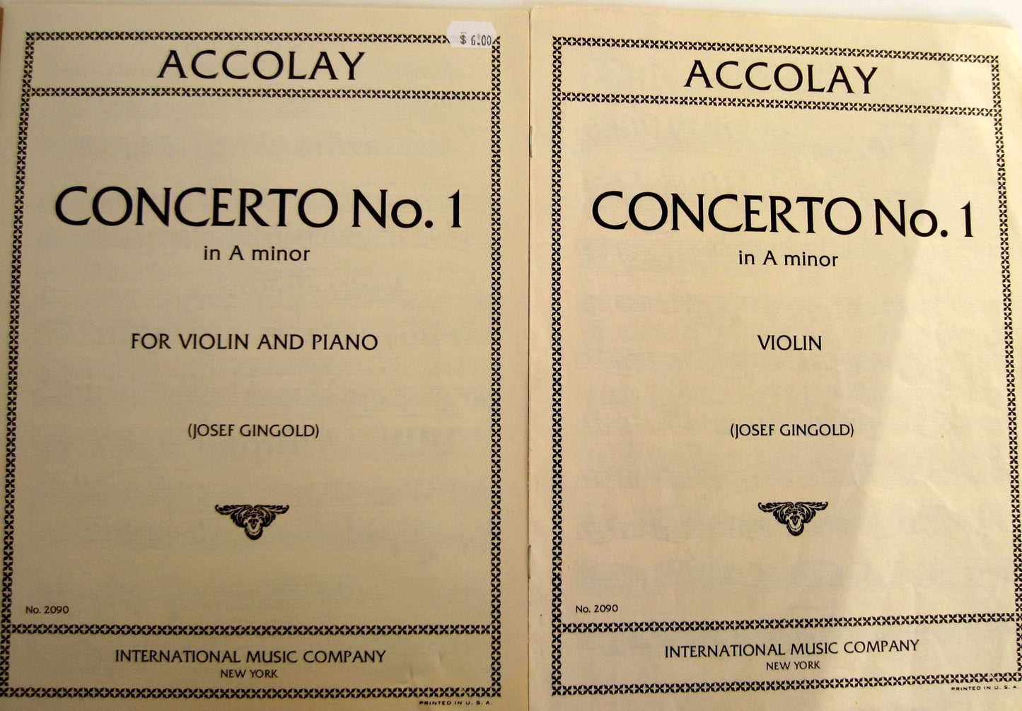 ACCOLAY CONCERTO NO.1 IN A MINOR for Violin & Piano