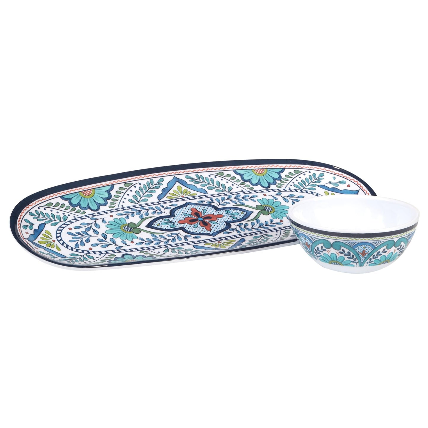 Certified International Talavera Oval Tray with Dip Bowl Set, 15-inch Length (40893)
