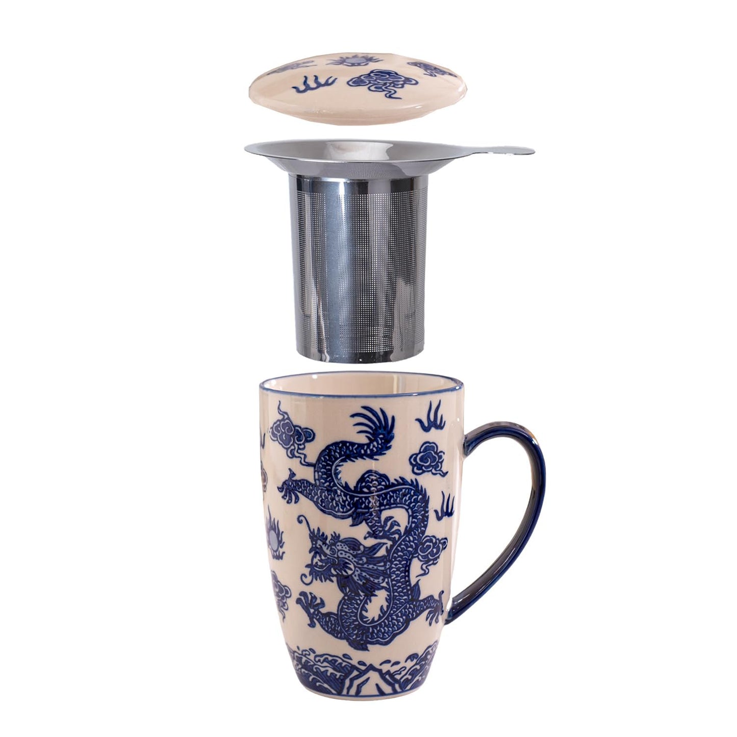 Urban Tokyo Tea Mug With Lid and Stainless Steel Infuser For Loose Leaf Tea Bag Tea Cup 15oz Porcelain Hot Beverage Everyday Use Home Office