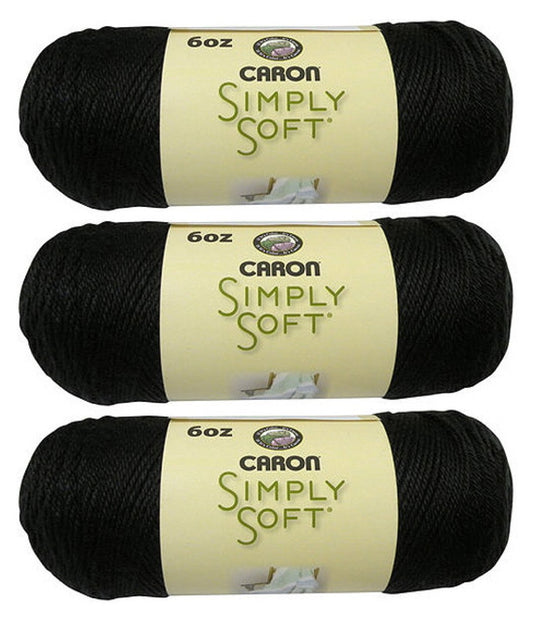 Caron Simply Soft Bulk Buy 100% Acrylic Yarn (3-Pack) ~ Black # 9727~6 oz. Skeins