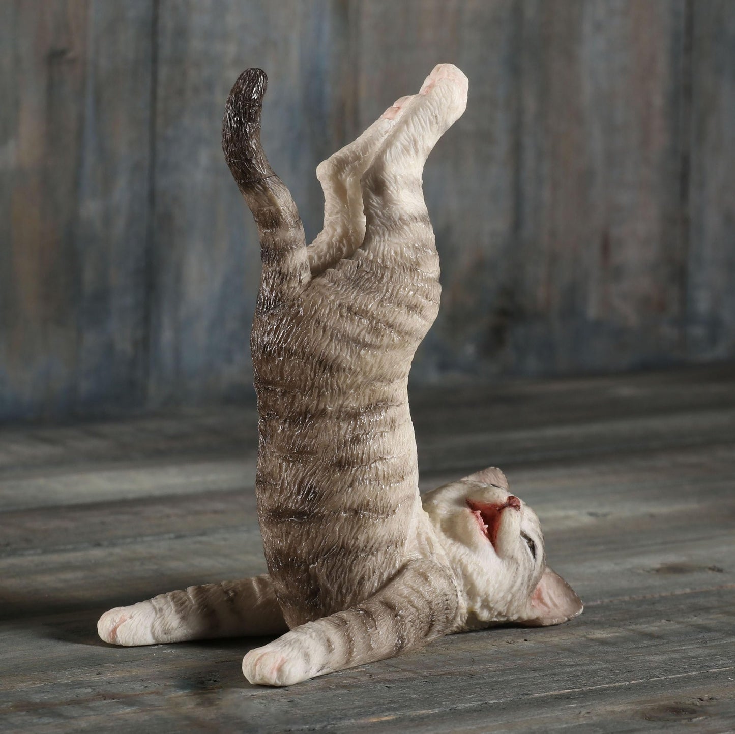 Veronese Design 4 Inch Grey Tabby Yoga Cat Shoulder Stand Pose Resin Animal Figurine