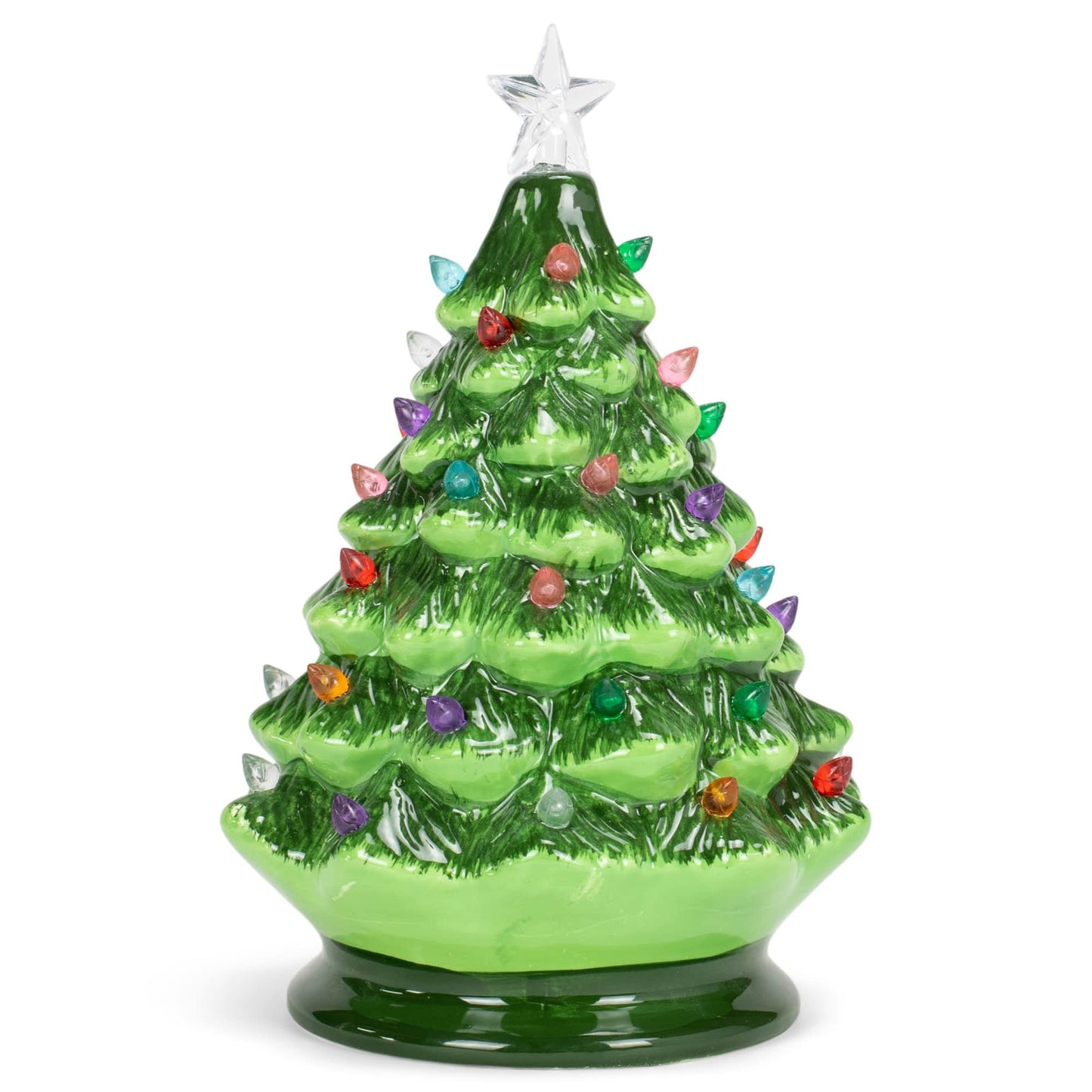 Raz Imports Vintage Green Lighted Ceramic Christmas Tree with Timer 8 Inch