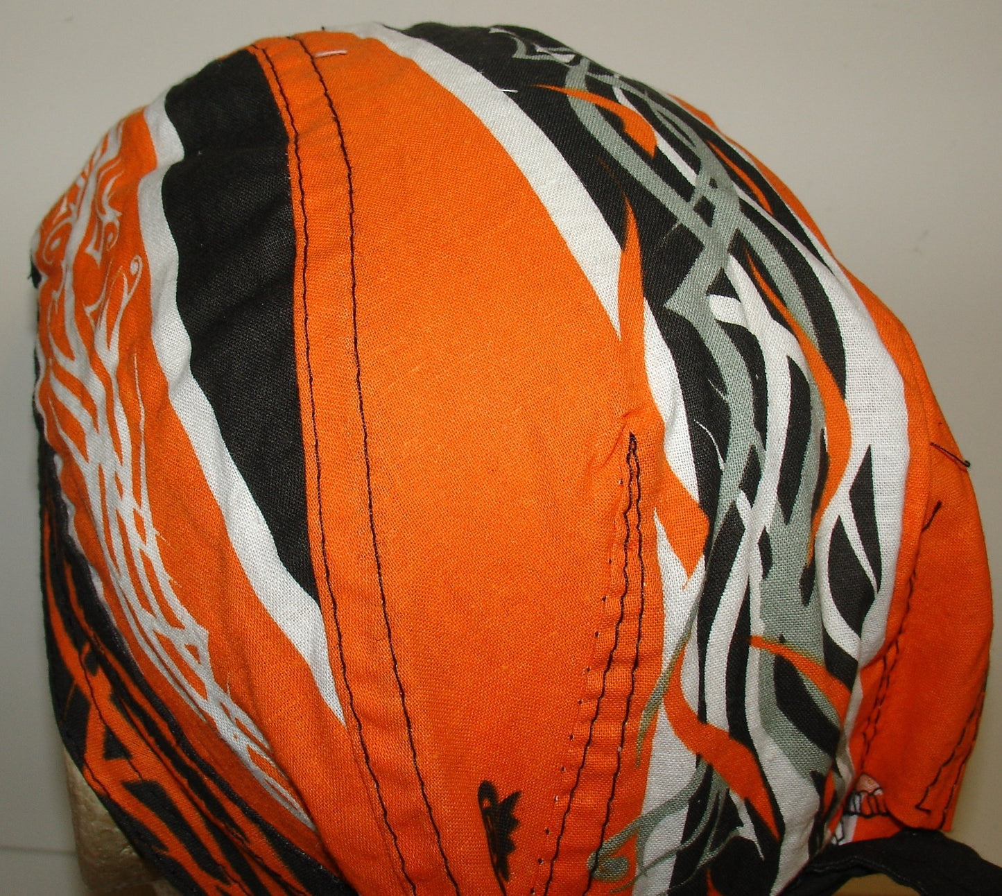 Danbanna Deluxe Orange Black Grey Pinstripe Flames Ride Forever Headwrap Doo Rag Skull Cap