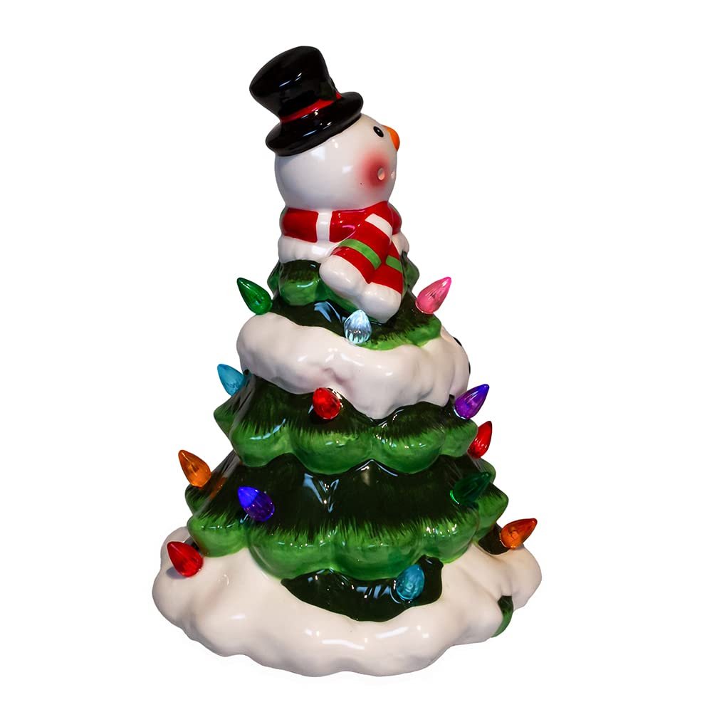 Kurt S. Adler Kurt Adler 9-Inch Battery Operated Ceramic Light-Up Snowman Tree Table Piece, Green