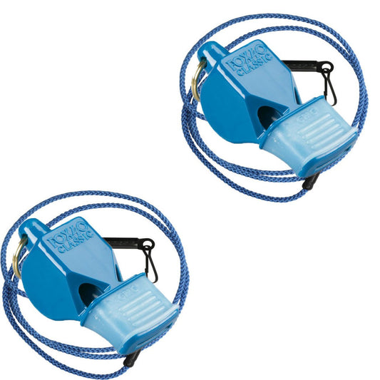 Fox 40 Classic CMG Cushion Mouth Grip Sports Whistle with Lanyard, Blue (2-Pack)