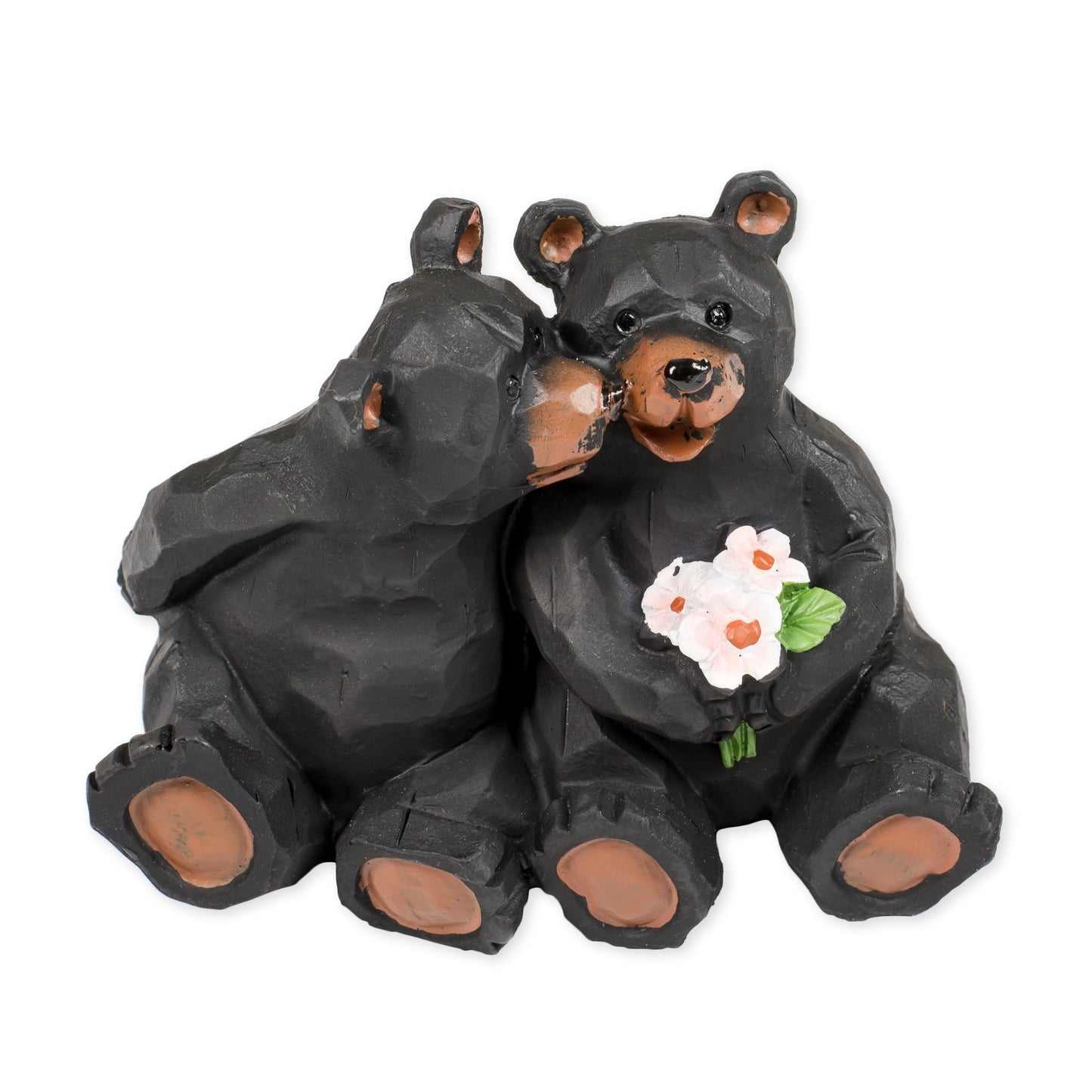 Kissing Bear Couple with Flowers 4 x 3 x 3 Inch Resin Crafted Tabletop Figurine