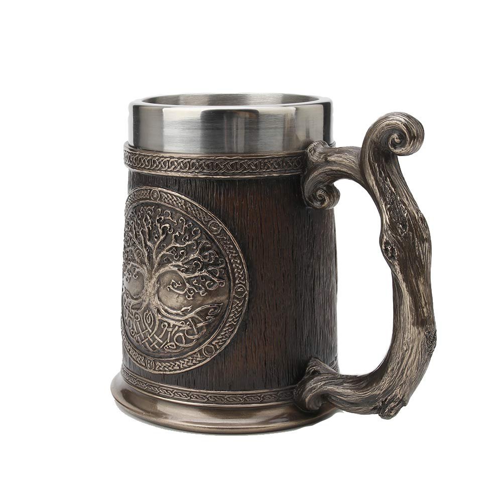 Veronese Design 20 fl oz Norse World Tree Yggdrasil Stein Tanker Cold Cast Resin Antique Bronze Finish