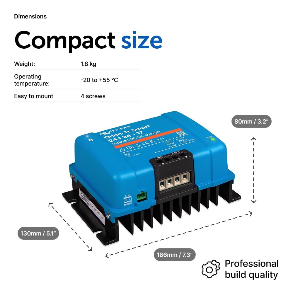 Victron Energy Orion-Tr Smart DC to DC Charger (Bluetooth) - 24/24-Volt 17 amp 400-Watt - Battery Charger for Dual Battery Systems - Isolated