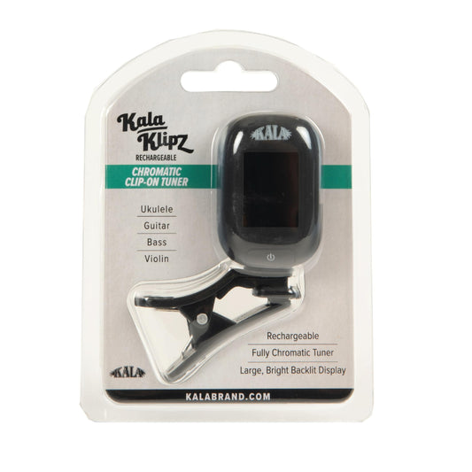 Kala Klipz USB-C Rechargeable Professional Clip On Tuner for Ukulele, Guitar, Bass, Violin, Mandolin, All String Instruments with Multi-Key Chromatic Tuning Modes and Vibration Sensor - Black