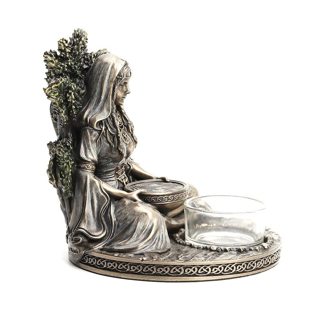 Veronese Design 4 7/8" Tall Celtic Goddess Danu Tealight Candle Holder Cold Cast Bronzed Resin Sculpture Wiccan Home Decor Figurine Collectibles